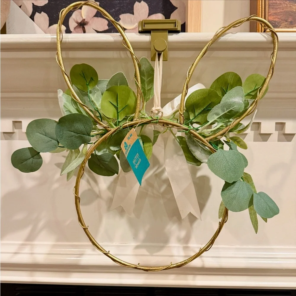 Easter Bunny-Shaped Wreath with Greenery and Satin Bow 17